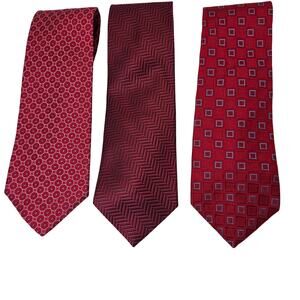 Tommy Hilfiger Silk Tie Lot 3 Red Geometric USA 3.75 Classic Width Contrast Tips
